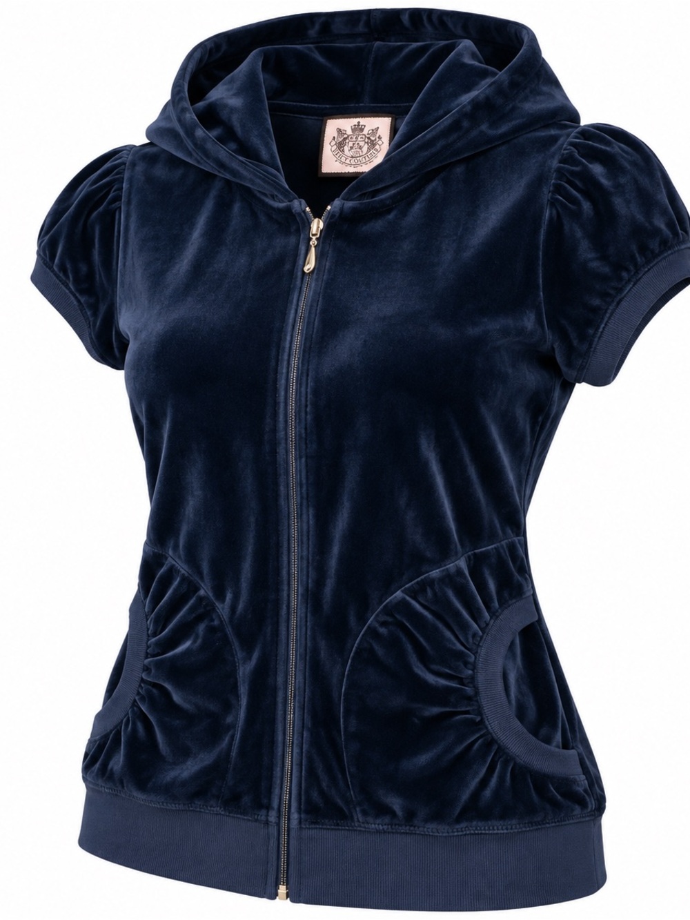 Juicy Couture Navy Velvet Short-Sleeve Hooded Jacket